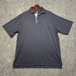 FJ Footjoy Golf Polo Shirt Mens Large Navy Blue Short Sleeve Back Neck Logo